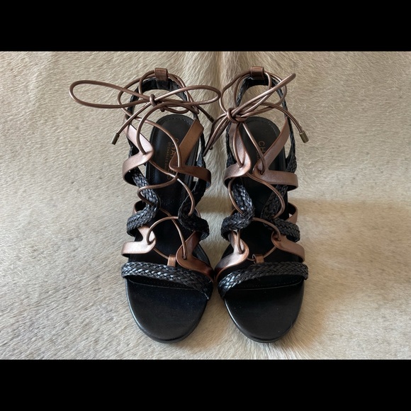 Charles by Charles David Black and Copper Lace Up Gladiator 8M Chunky Heels - Picture 2 of 6